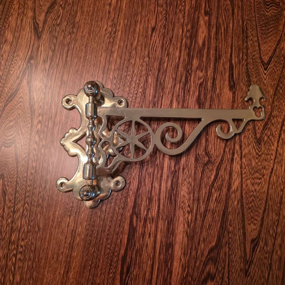 Virginia Metalcrafters Brass Swinging Plant Hanger Bracket Scroll Wheel RARE